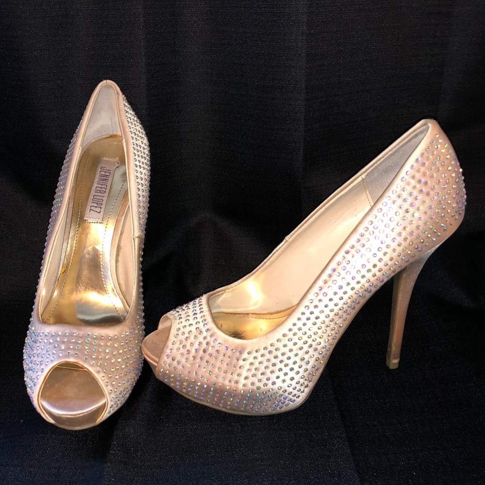 Beautiful rhinestone J Lo peep toe heels!